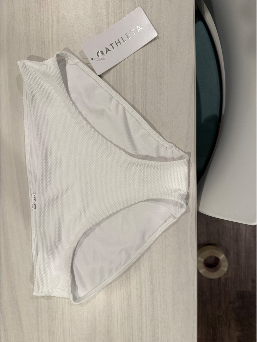 Athleta White Ribbed High Rise Bikini Bottom Women's Swim Bottom Large
